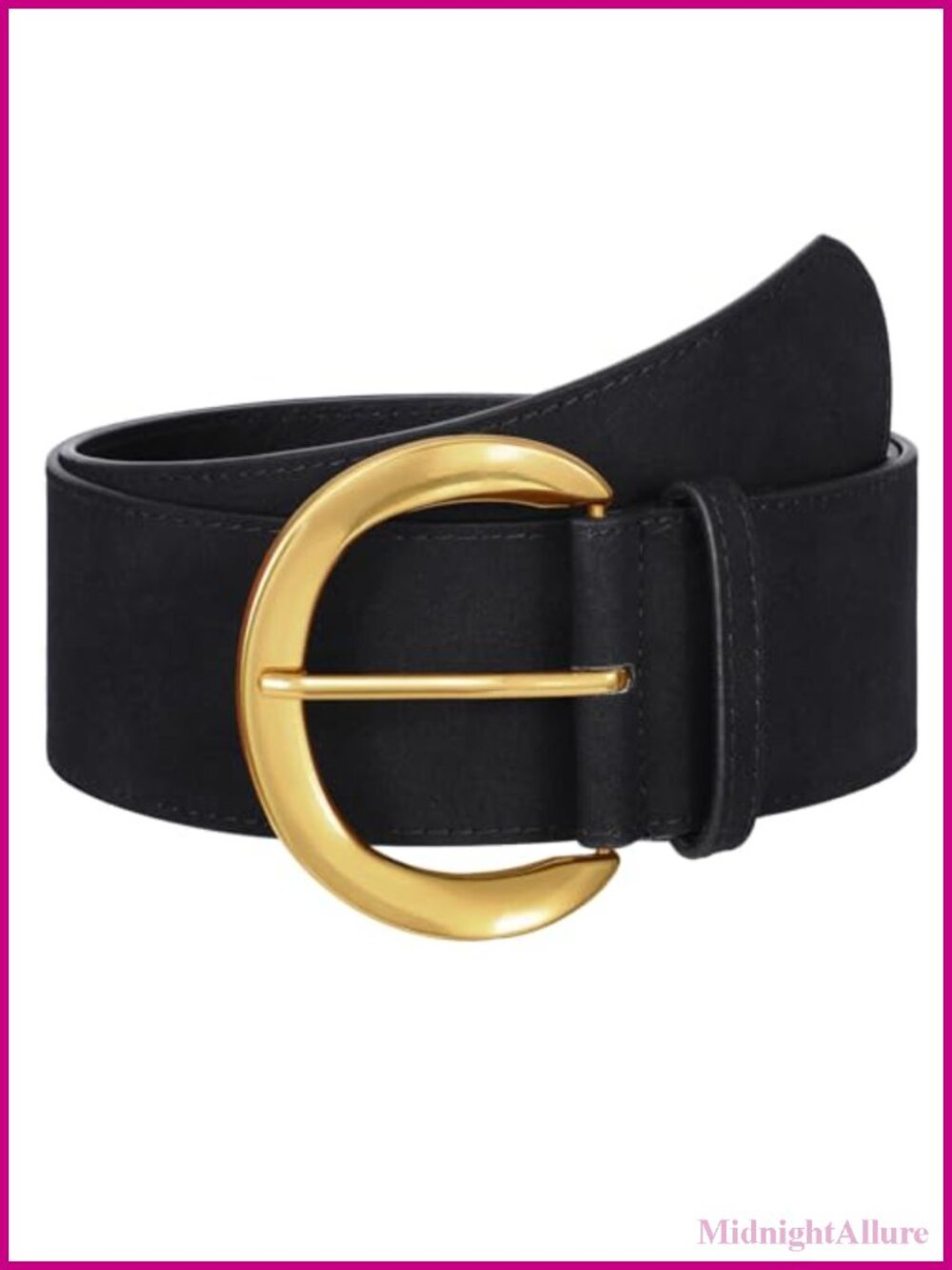 Women's Wide Faux Suede Belt with Gold Buckle Adjustable Fashion Dress Belt